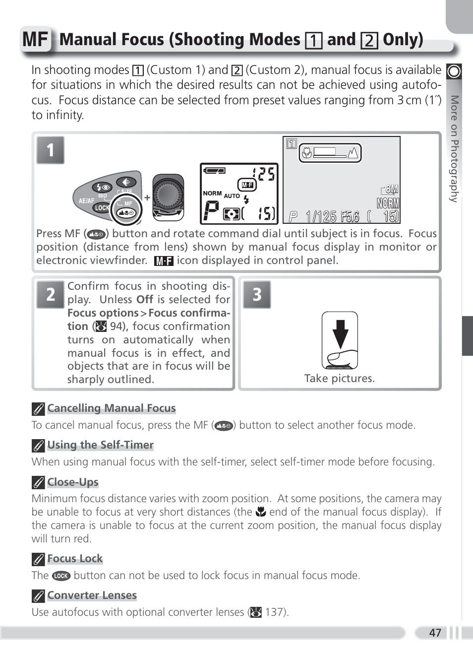 Manual focus, Manual focus (shooting modes and only), F5.6 | Nikon 8700 User Manual | Page 57 / 164