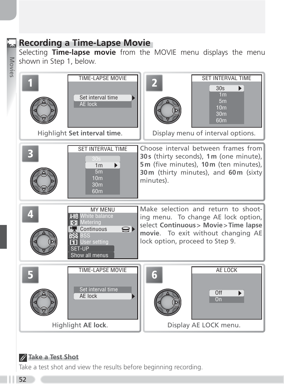 Recording a time-lapse movie | Nikon 8700 User Manual | Page 62 / 164