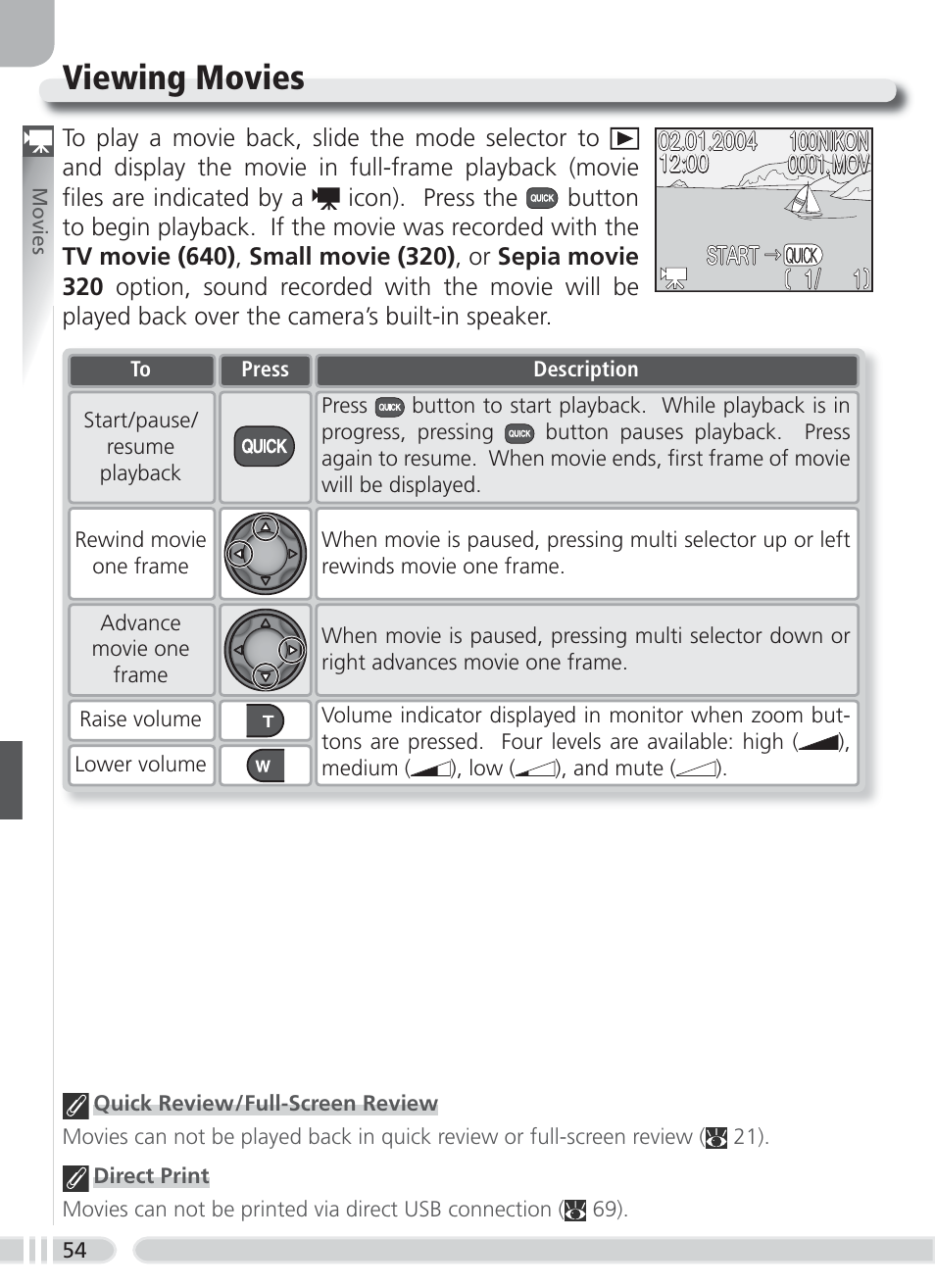 Viewing movies | Nikon 8700 User Manual | Page 64 / 164