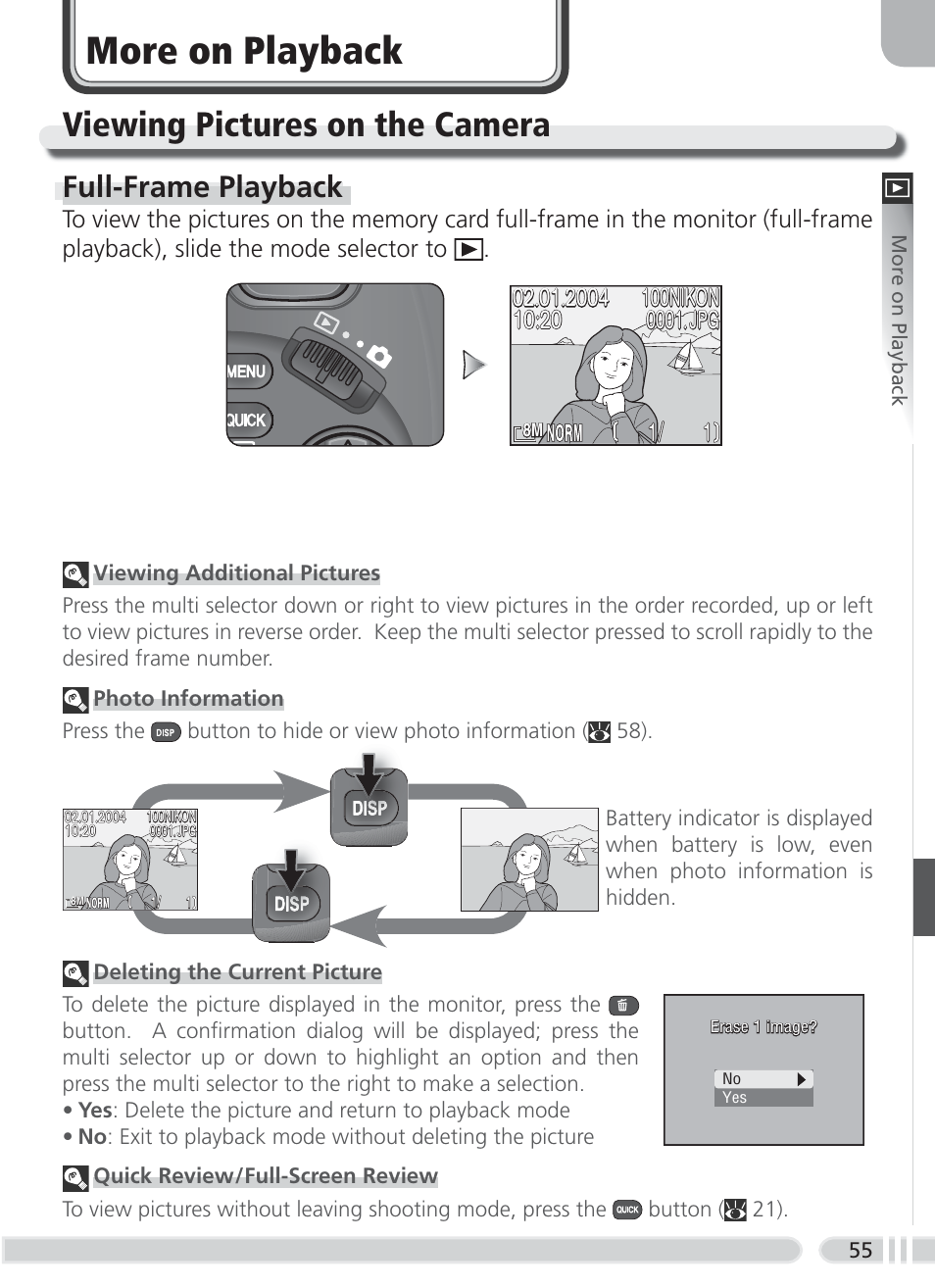More on playback, Viewing pictures on the camera, Full-frame playback | Nikon 8700 User Manual | Page 65 / 164