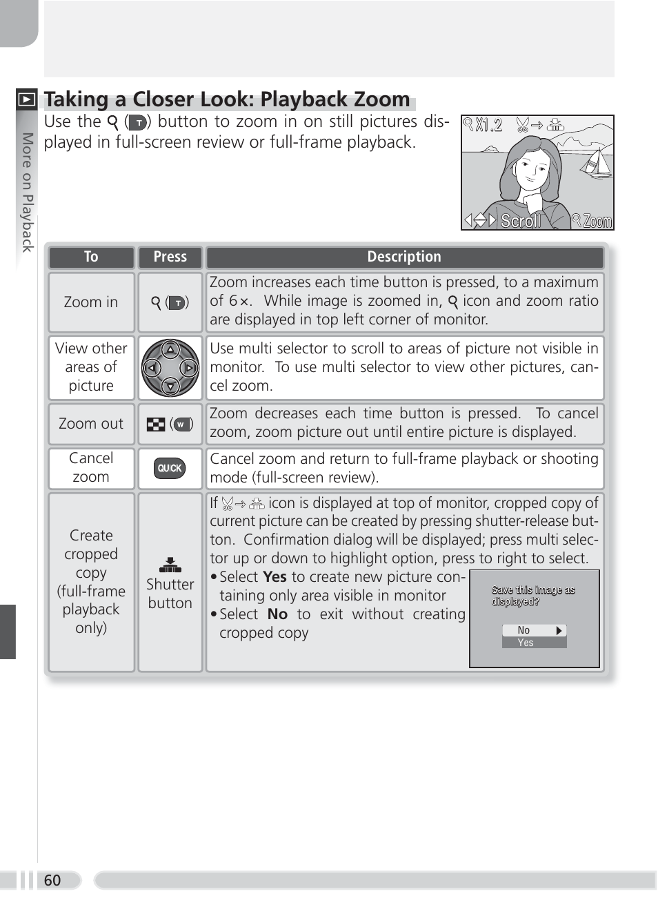 Taking a closer look: playback zoom, Scroll | Nikon 8700 User Manual | Page 70 / 164