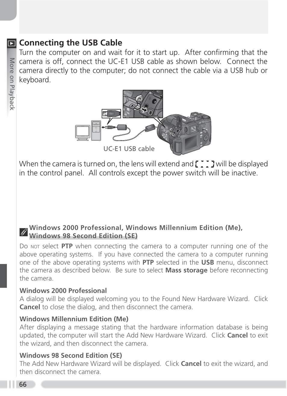 Connecting the usb cable | Nikon 8700 User Manual | Page 76 / 164