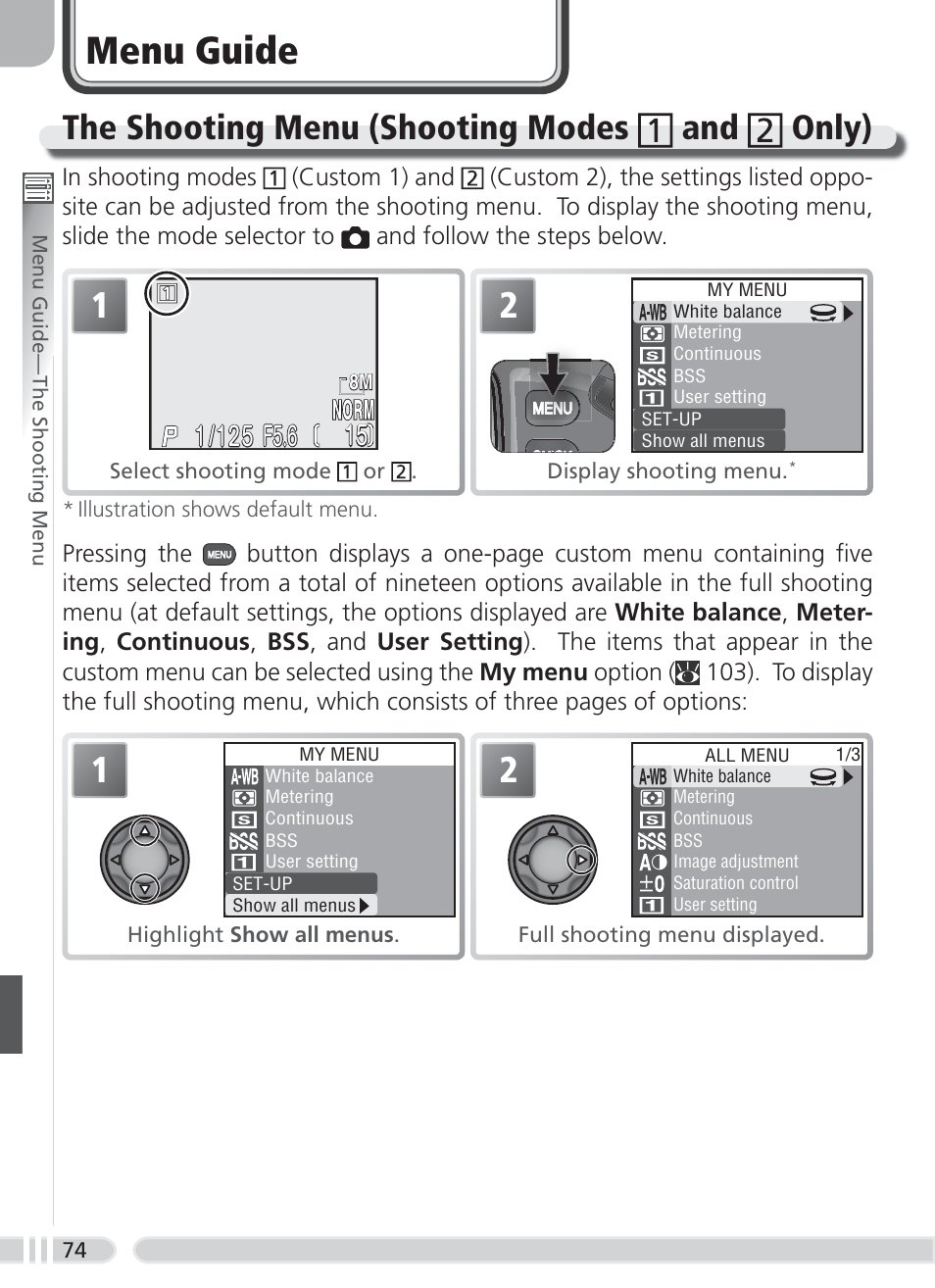 Menu guide, The shooting menu, The shooting menu (shooting modes and only) | F5.6 | Nikon 8700 User Manual | Page 84 / 164