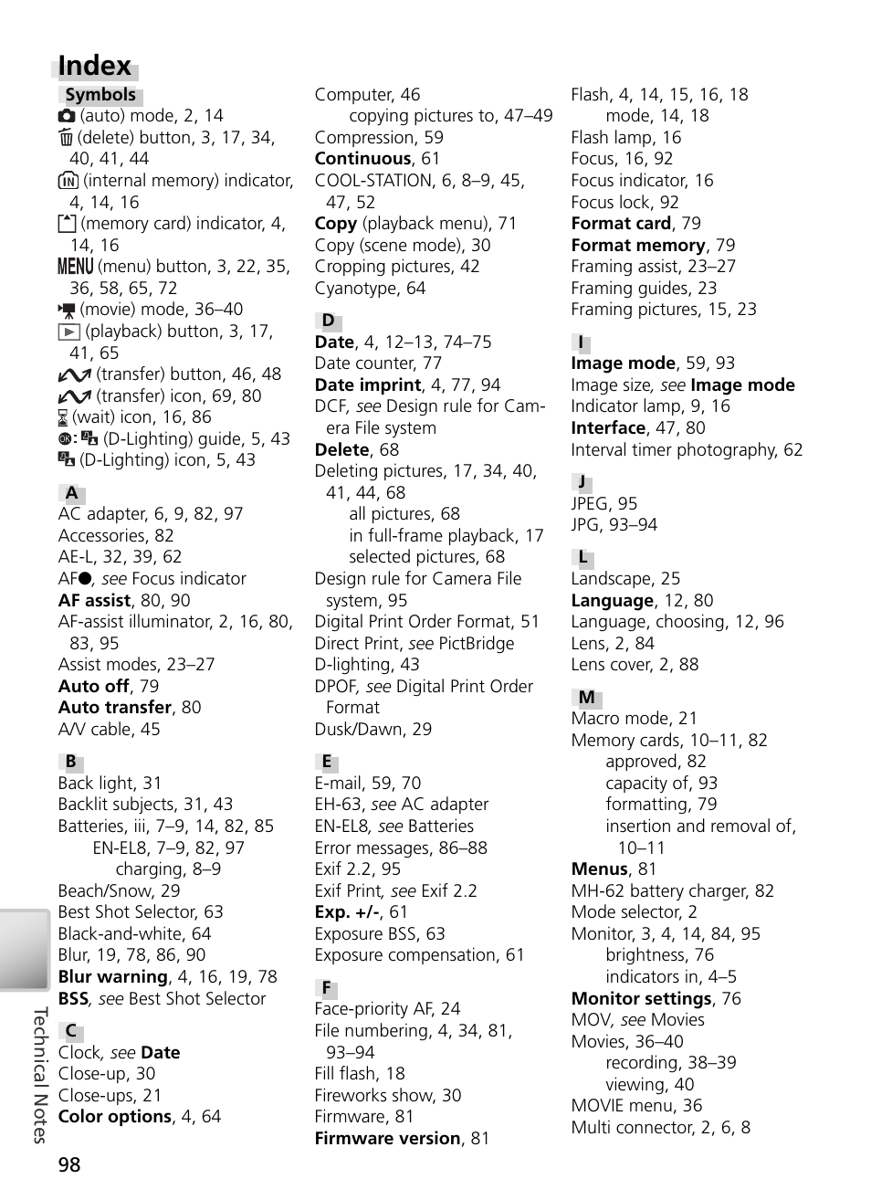 Index | Nikon S3 User Manual | Page 108 / 110