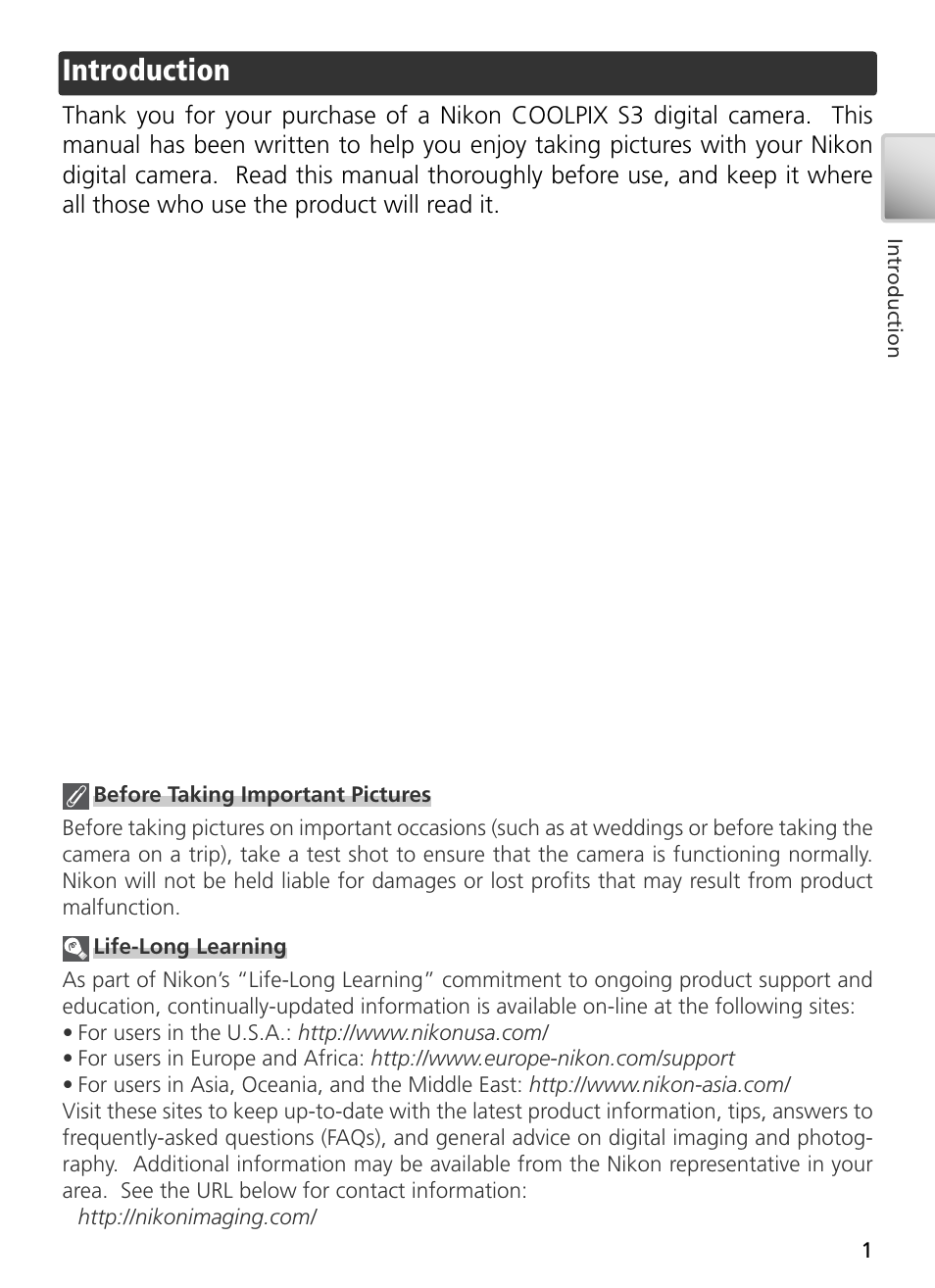 Introduction | Nikon S3 User Manual | Page 11 / 110