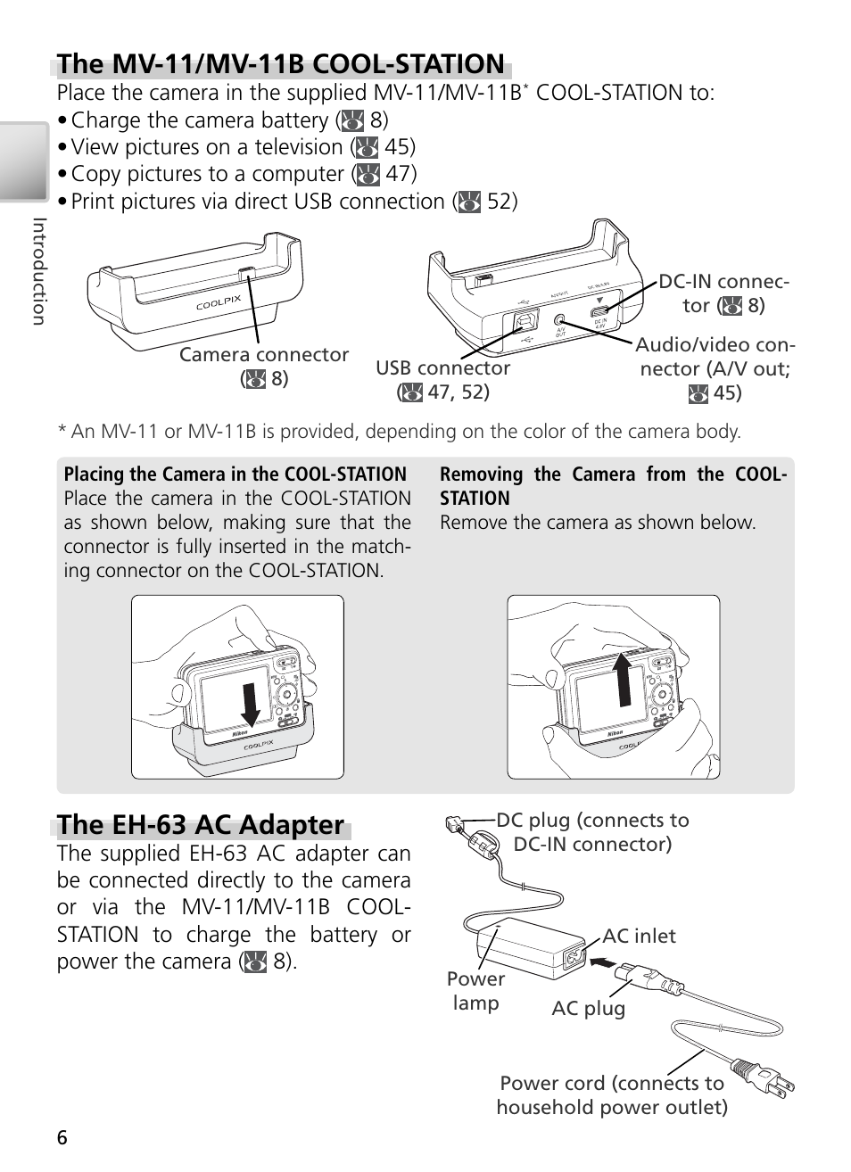 The mv-11/mv-11b cool-station, The eh-63 ac adapter | Nikon S3 User Manual | Page 16 / 110