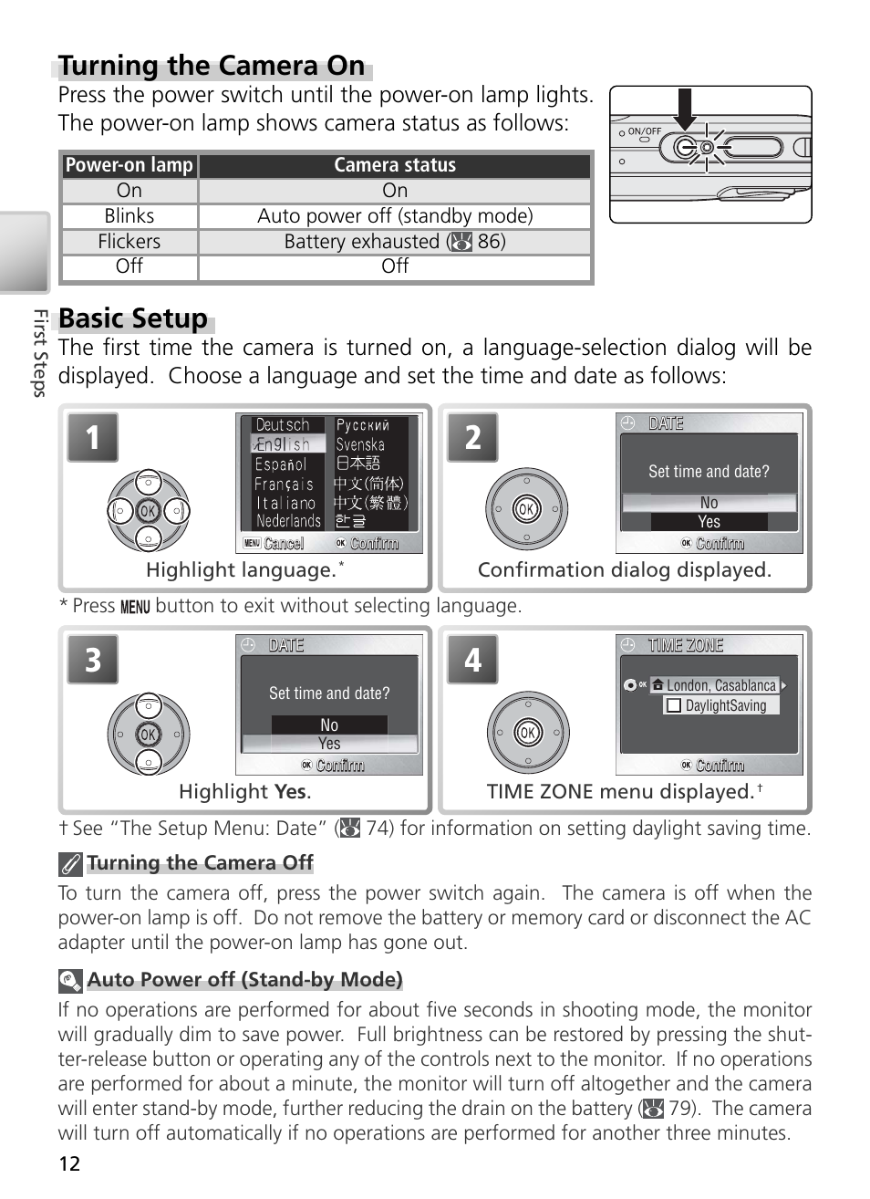 Turning the camera on, Basic setup | Nikon S3 User Manual | Page 22 / 110