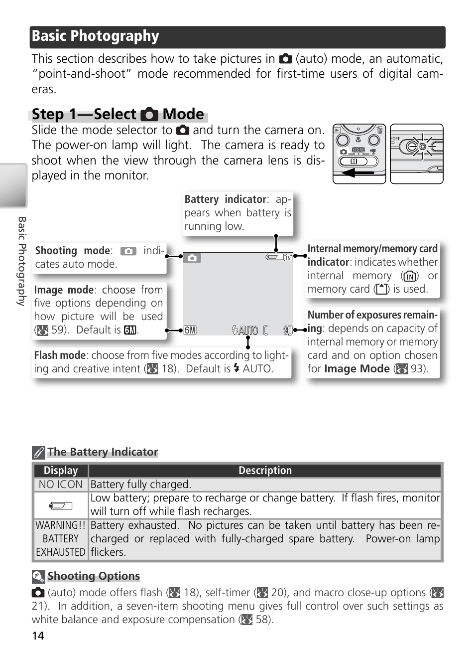 Basic photography, Step 1 — select auto mode, Step 1 — select mode | Nikon S3 User Manual | Page 24 / 110