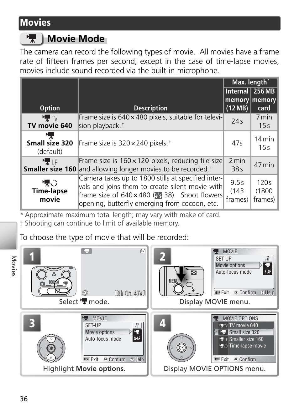 Movies, Movie mode | Nikon S3 User Manual | Page 46 / 110