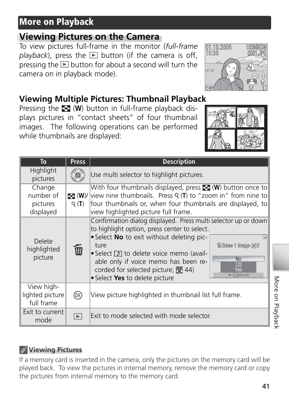 More on playback, Viewing pictures on the camera, More on playback viewing pictures on the camera | Viewing multiple pictures: thumbnail playback | Nikon S3 User Manual | Page 51 / 110
