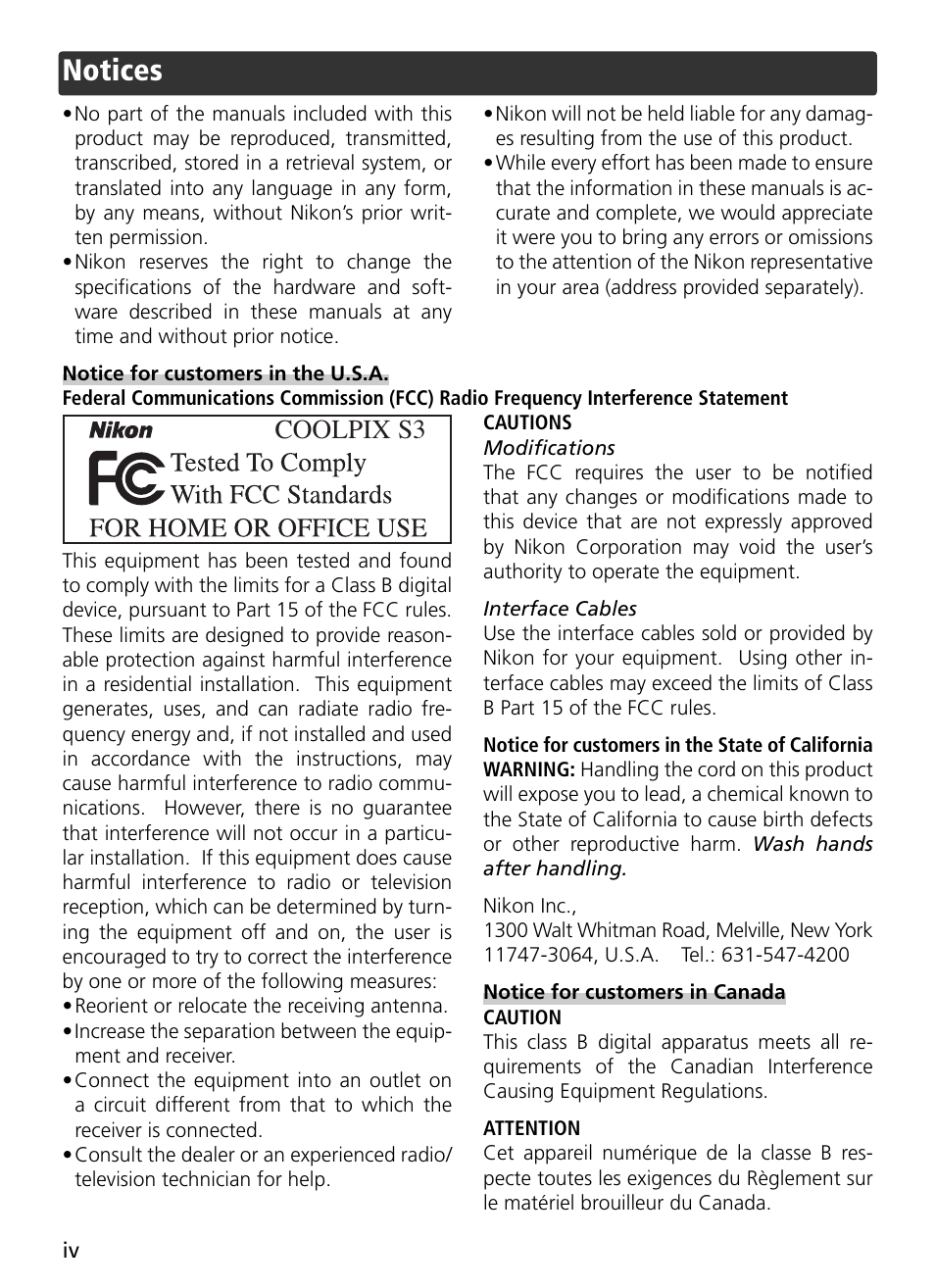Notices, Coolpix s3 | Nikon S3 User Manual | Page 6 / 110
