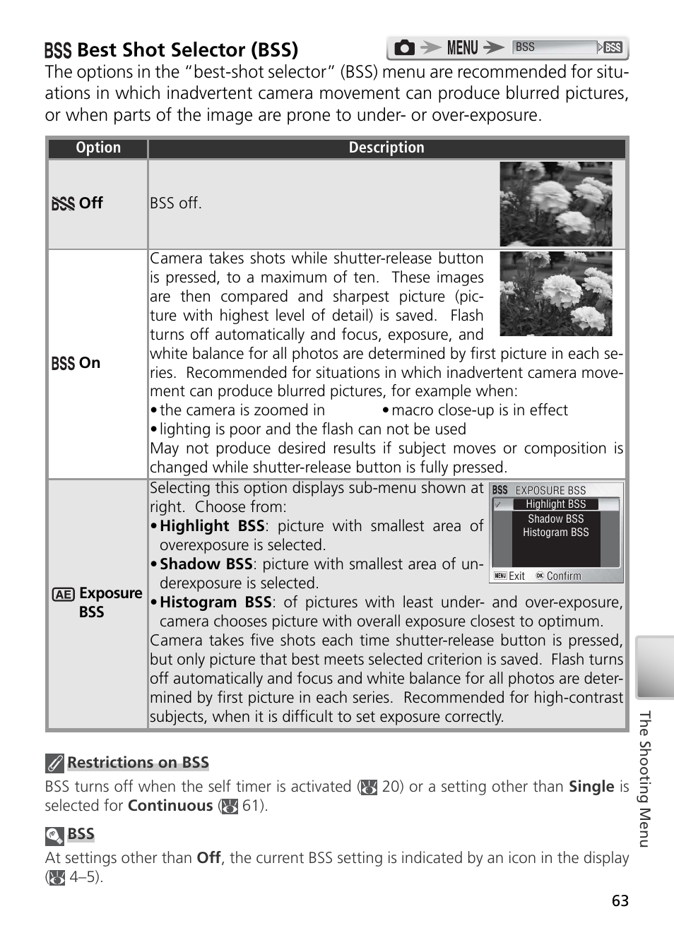 Best shot selector (bss) | Nikon S3 User Manual | Page 73 / 110