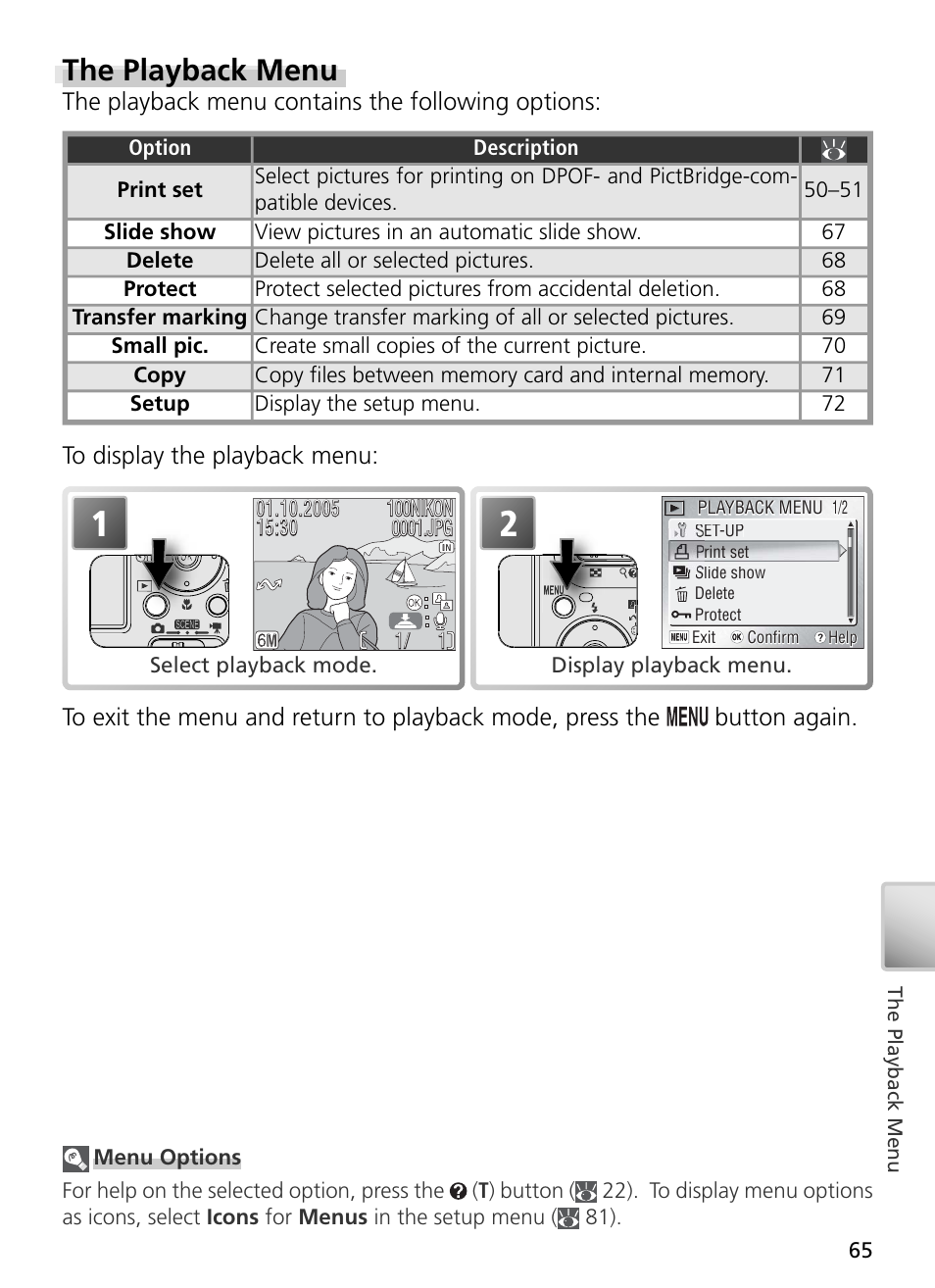 The playback menu, The playback menu contains the following options | Nikon S3 User Manual | Page 75 / 110