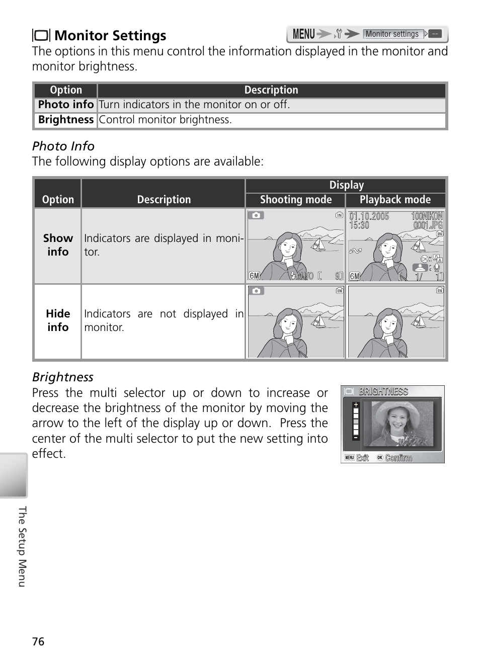 Monitor settings | Nikon S3 User Manual | Page 86 / 110