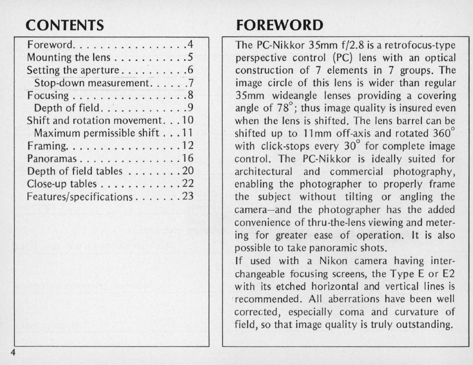 Nikon PC NIKKOR 35mm f-2.8 User Manual | Page 4 / 40