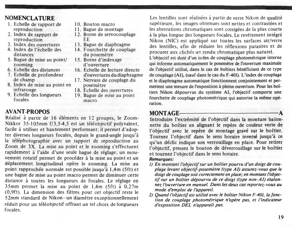 Lens care | Nikon AI-S Zoom-NIKKOR 35-105mm f-3.5-4.5 User Manual | Page 19 / 52