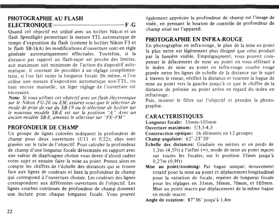 Nikon AI-S Zoom-NIKKOR 35-105mm f-3.5-4.5 User Manual | Page 22 / 52