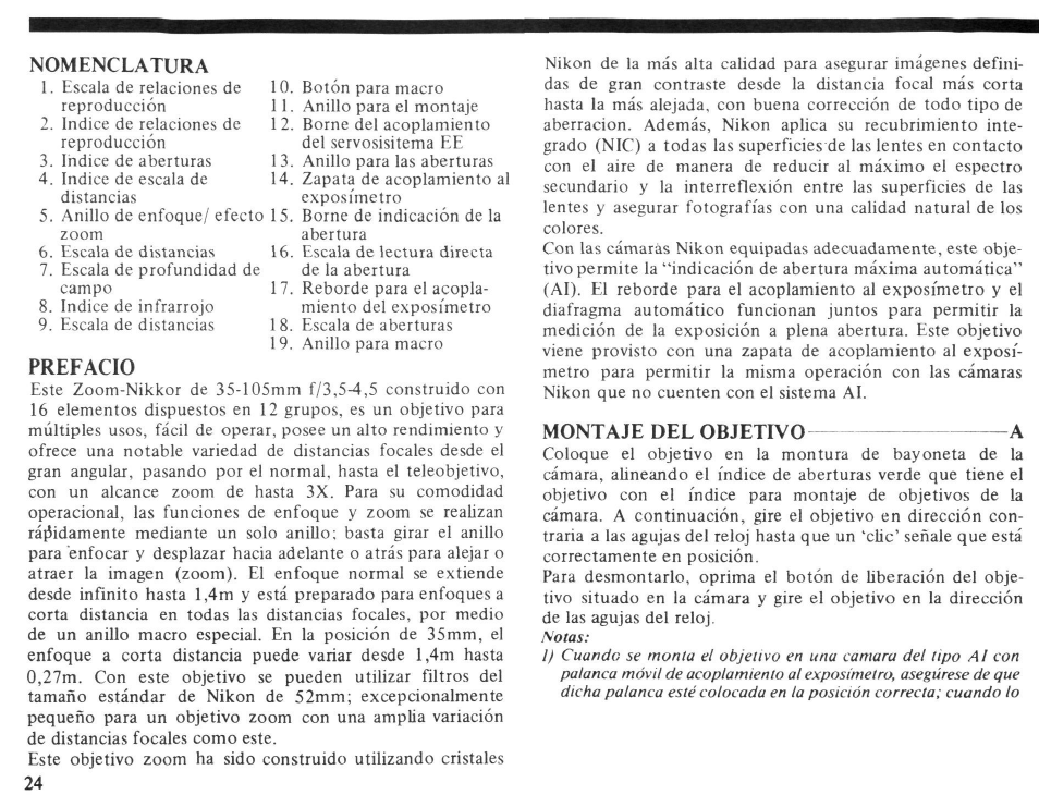 Nikon AI-S Zoom-NIKKOR 35-105mm f-3.5-4.5 User Manual | Page 24 / 52