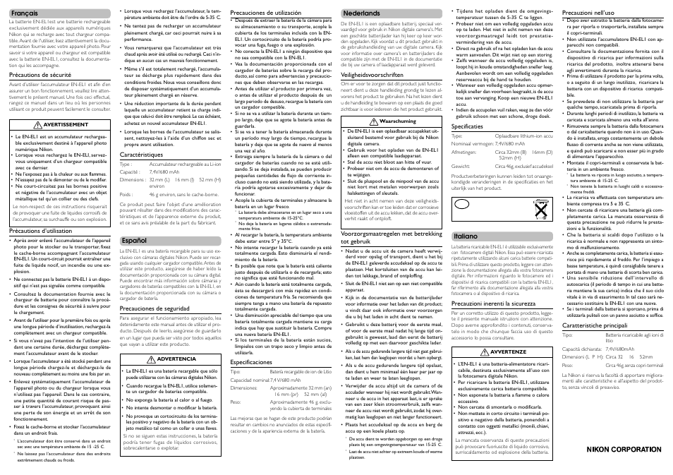 Nikon EN-EL1 Li-Ion rechargeable User Manual | Page 2 / 2
