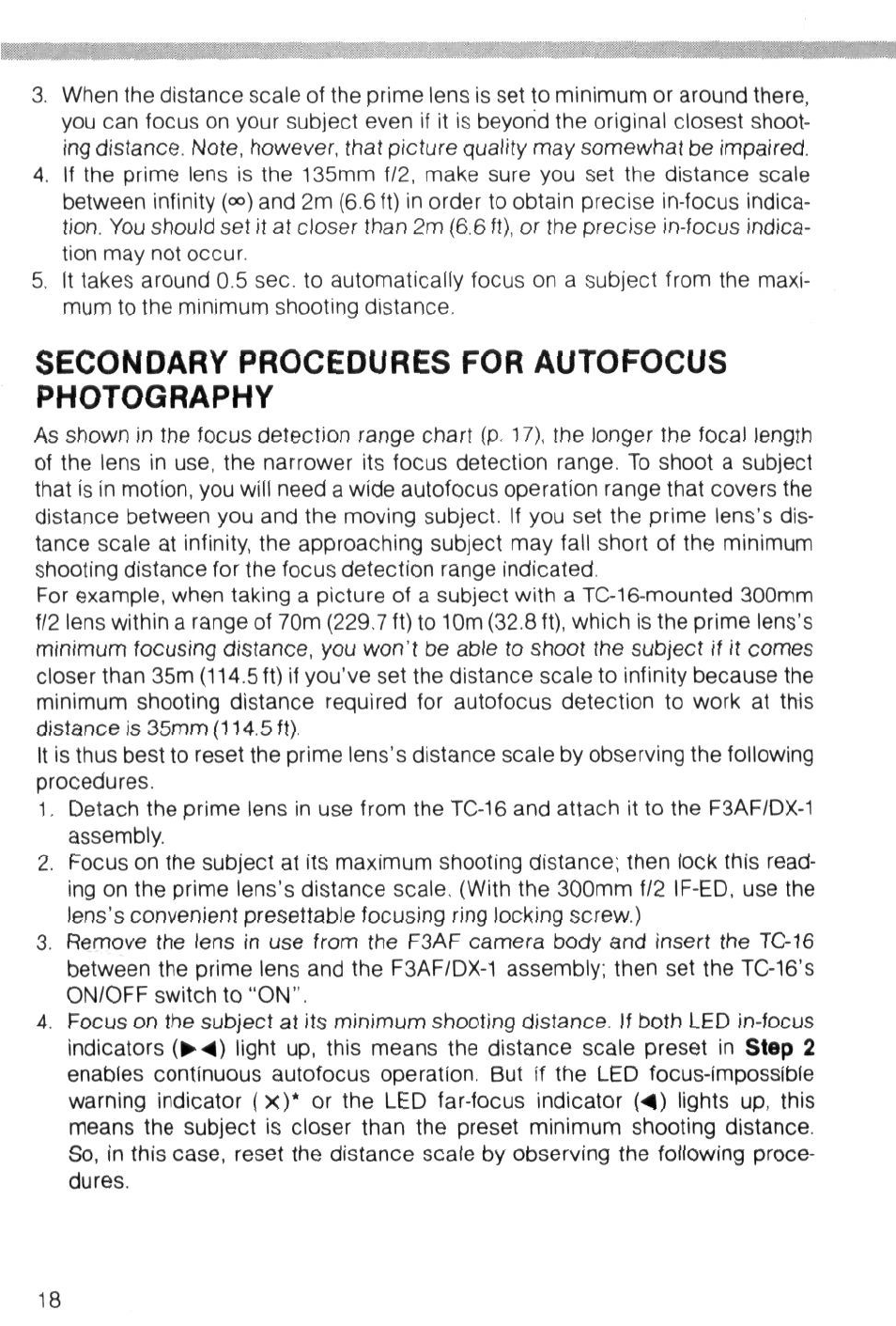Secondary procedures for autofocus photography | Nikon AI-S TC-16- TC-16S User Manual | Page 18 / 54