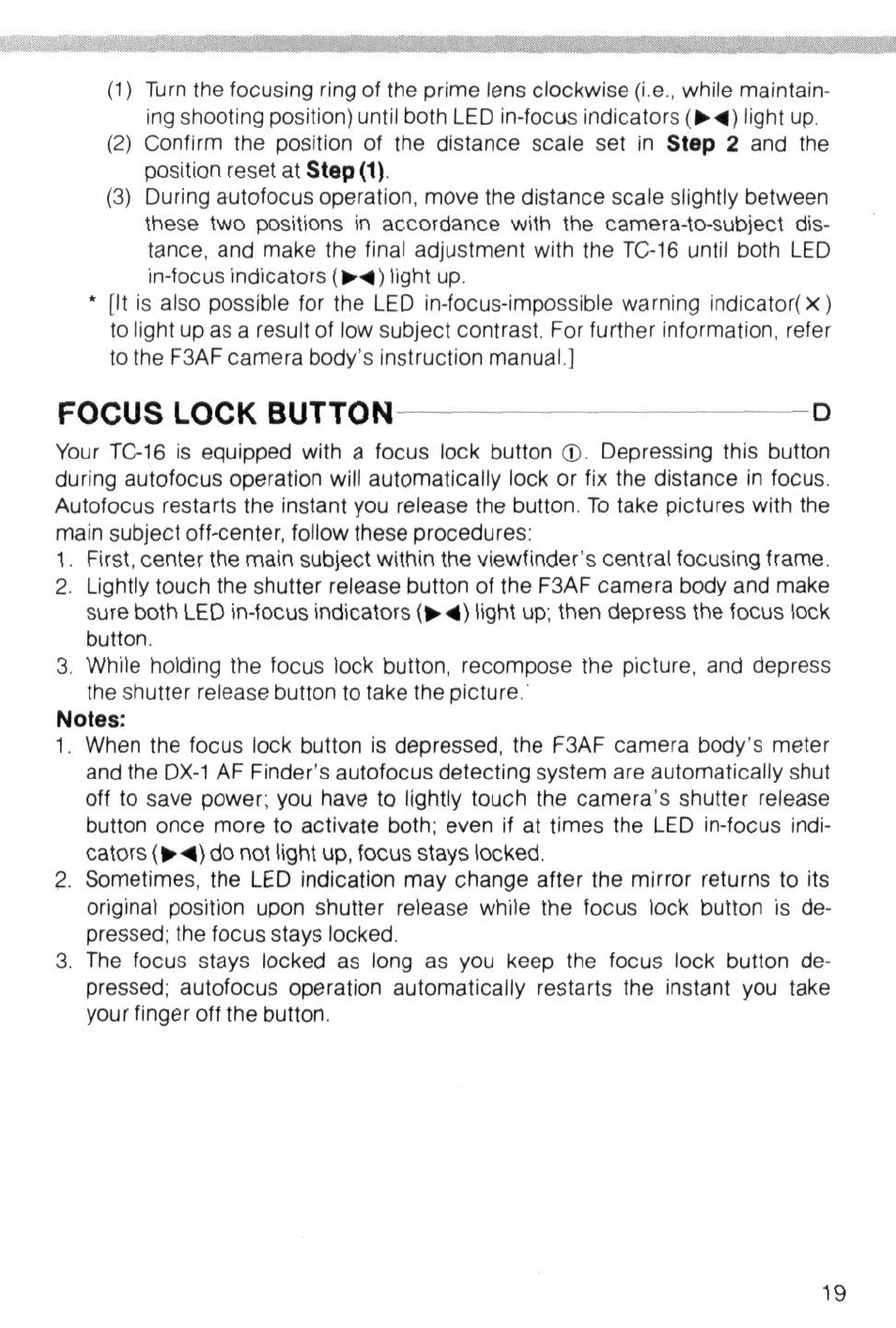 Focus lock button d, Focus lock button | Nikon AI-S TC-16- TC-16S User Manual | Page 19 / 54