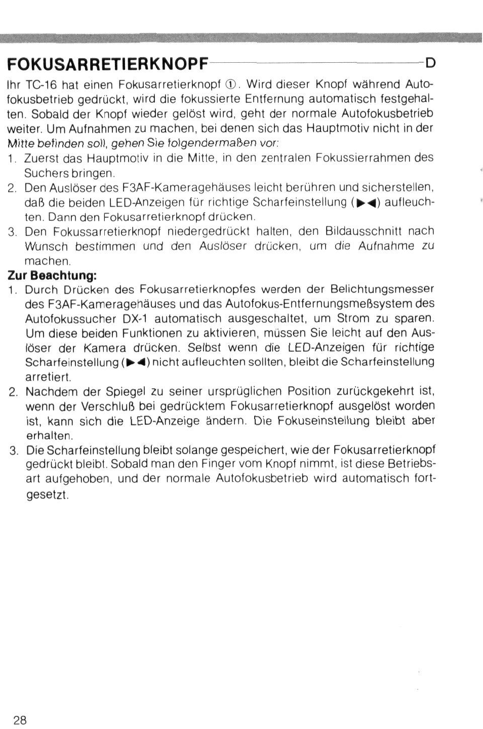 Fokusarretierknopf d | Nikon AI-S TC-16- TC-16S User Manual | Page 28 / 54