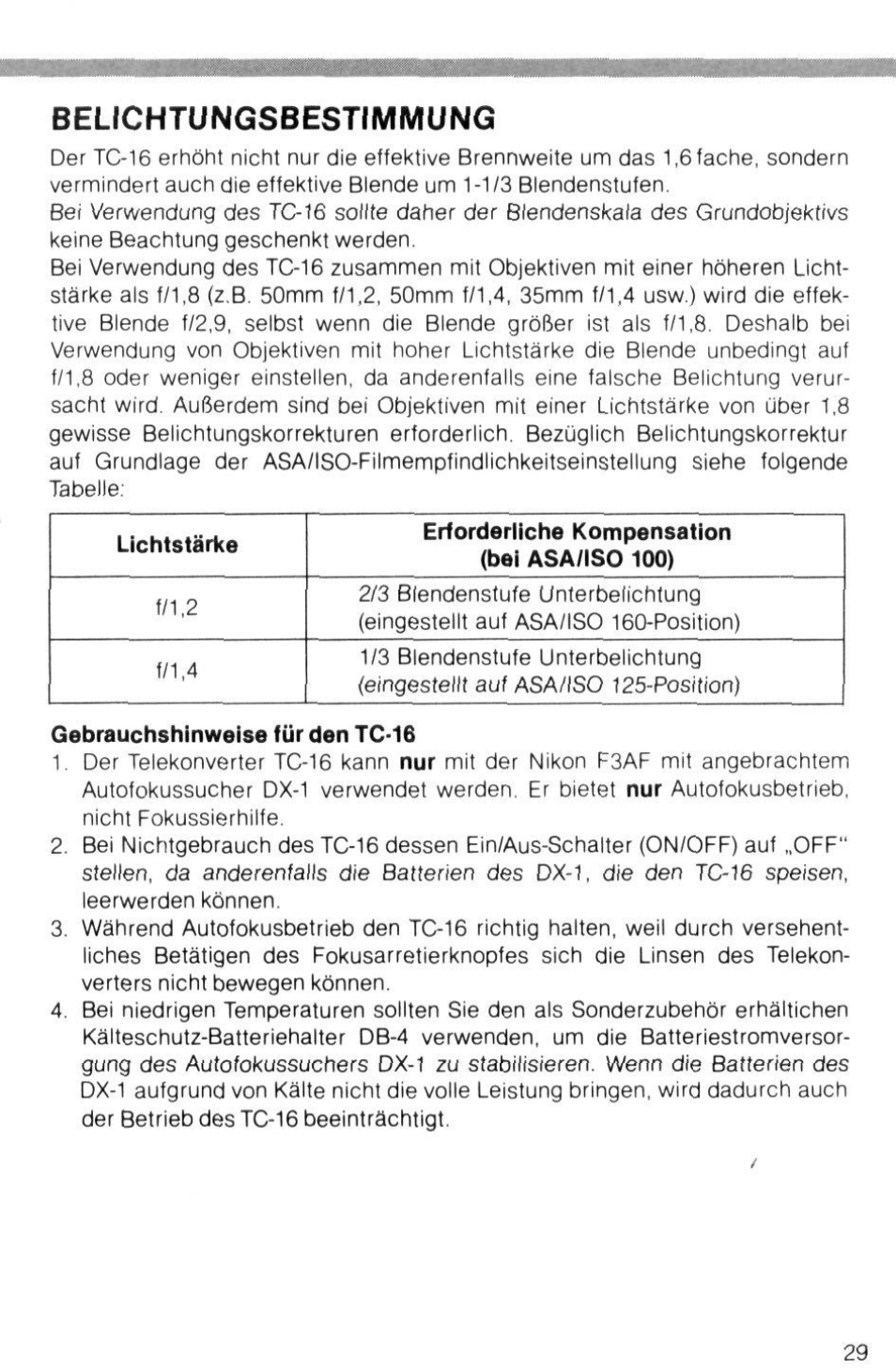 Belichtungsbestimmung | Nikon AI-S TC-16- TC-16S User Manual | Page 29 / 54
