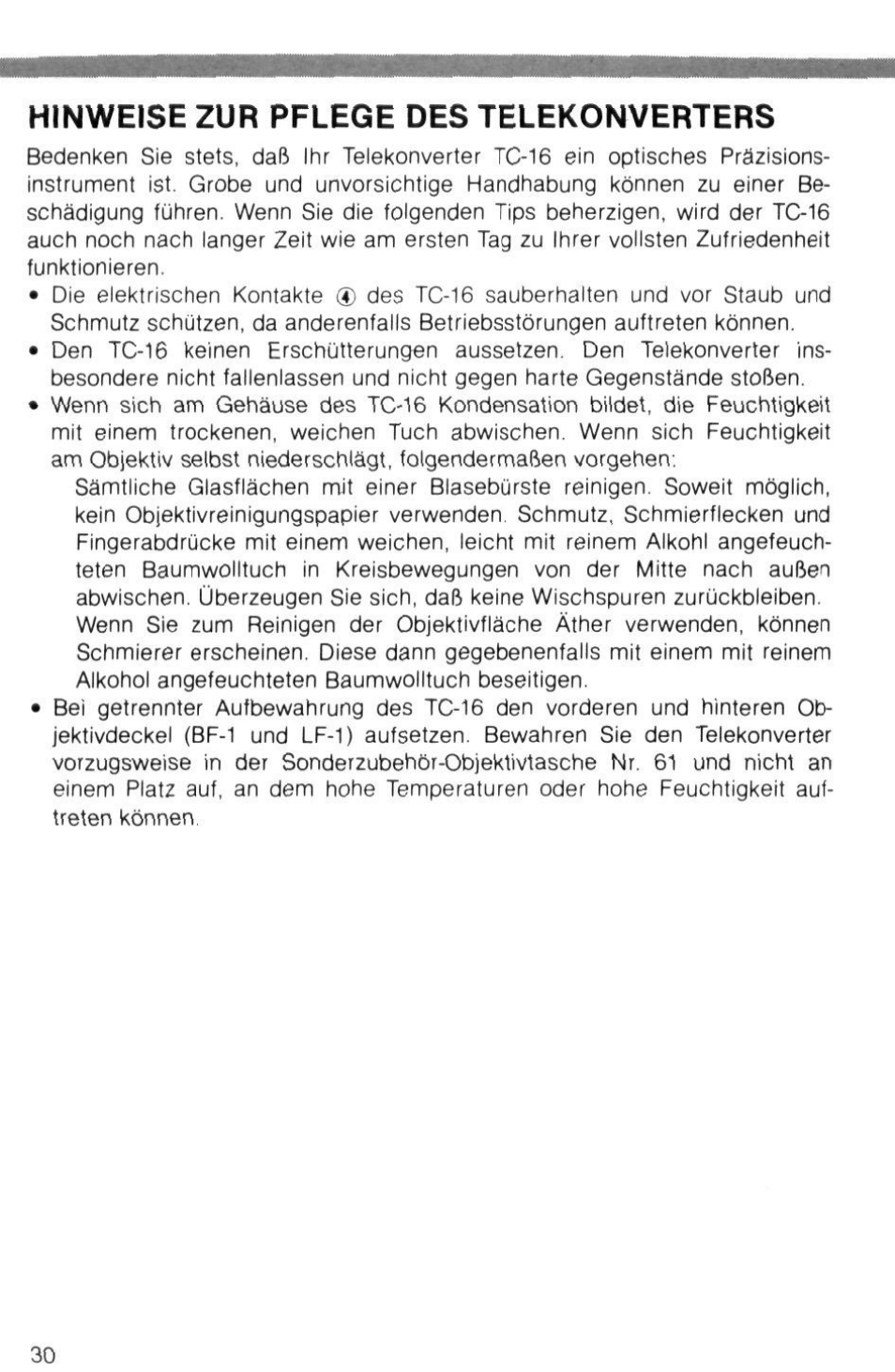 Hinweise zur pflege des telekonverters | Nikon AI-S TC-16- TC-16S User Manual | Page 30 / 54