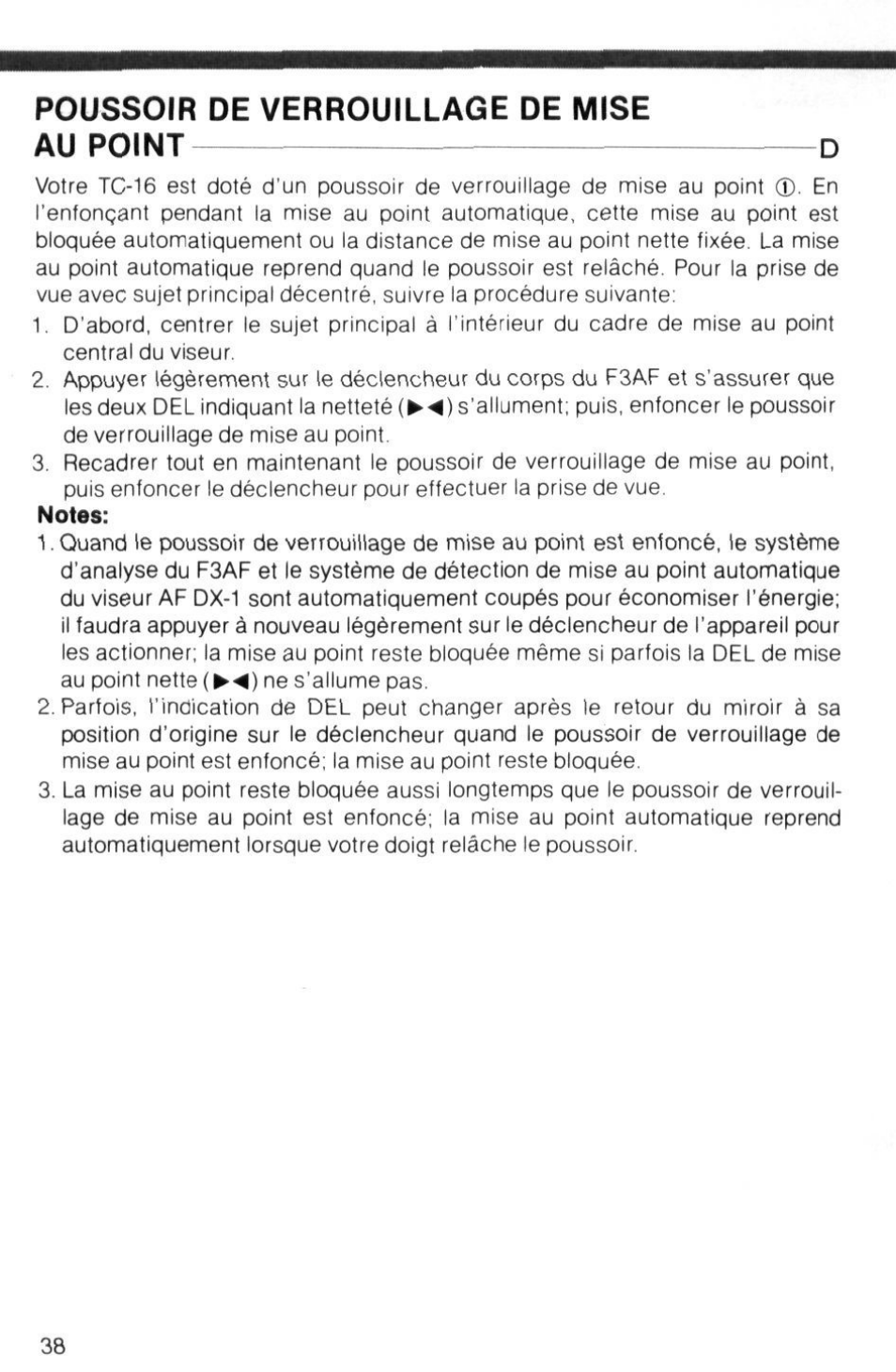 Poussoir de verrouillage de mise au point | Nikon AI-S TC-16- TC-16S User Manual | Page 38 / 54