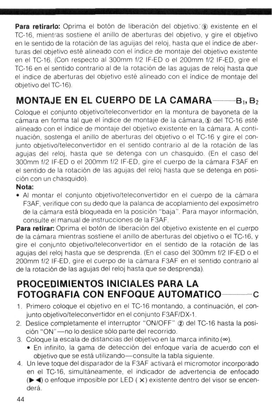 B„b2, Montaje en el cuerpo de la camara -b„b2 | Nikon AI-S TC-16- TC-16S User Manual | Page 44 / 54
