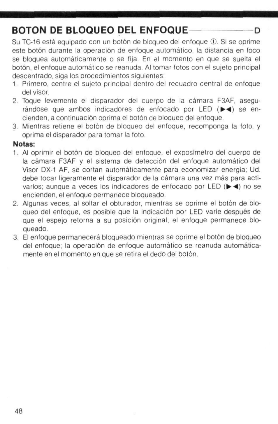 Boton de bloqueo del enfoque d, Boton de bloqueo del enfoque | Nikon AI-S TC-16- TC-16S User Manual | Page 48 / 54