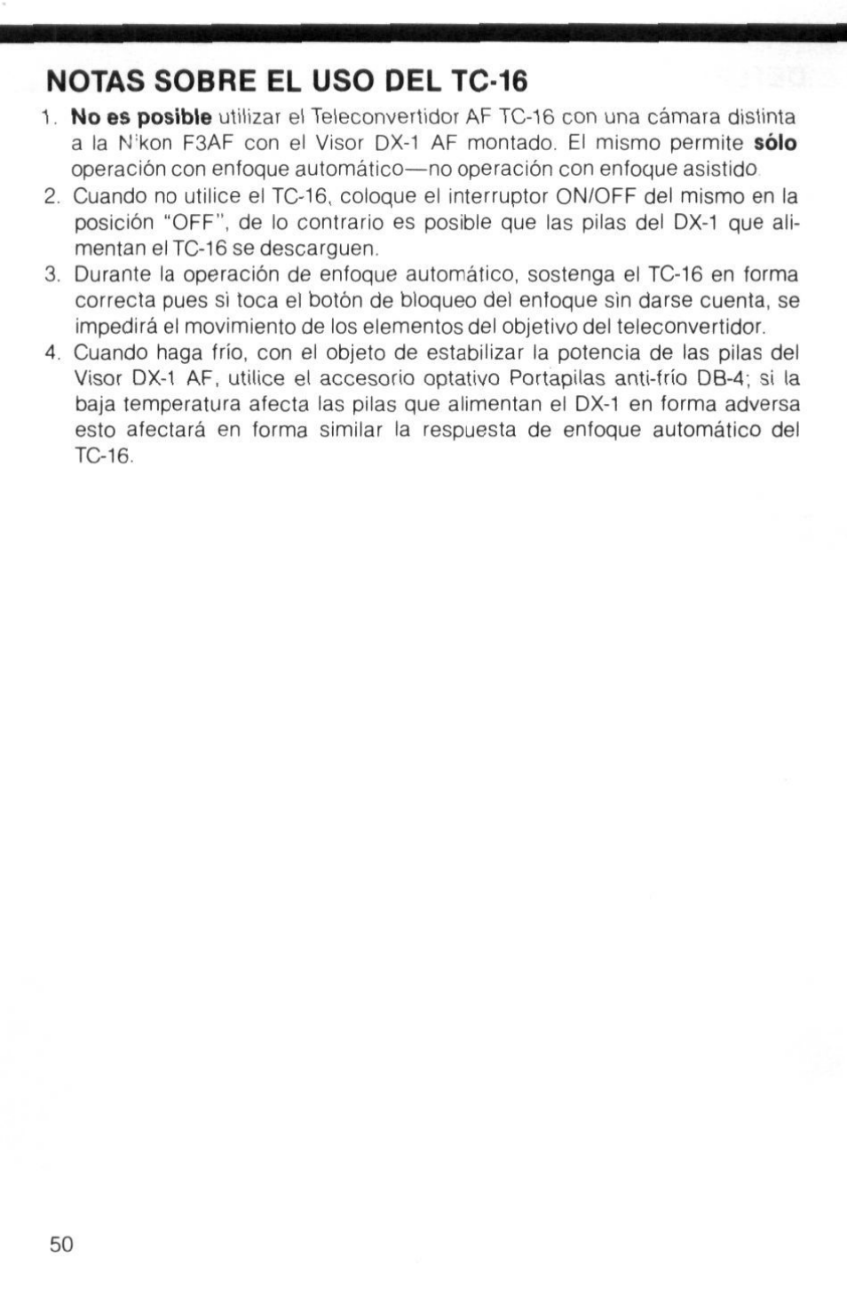 Notas sobre el uso del tc-16 | Nikon AI-S TC-16- TC-16S User Manual | Page 50 / 54