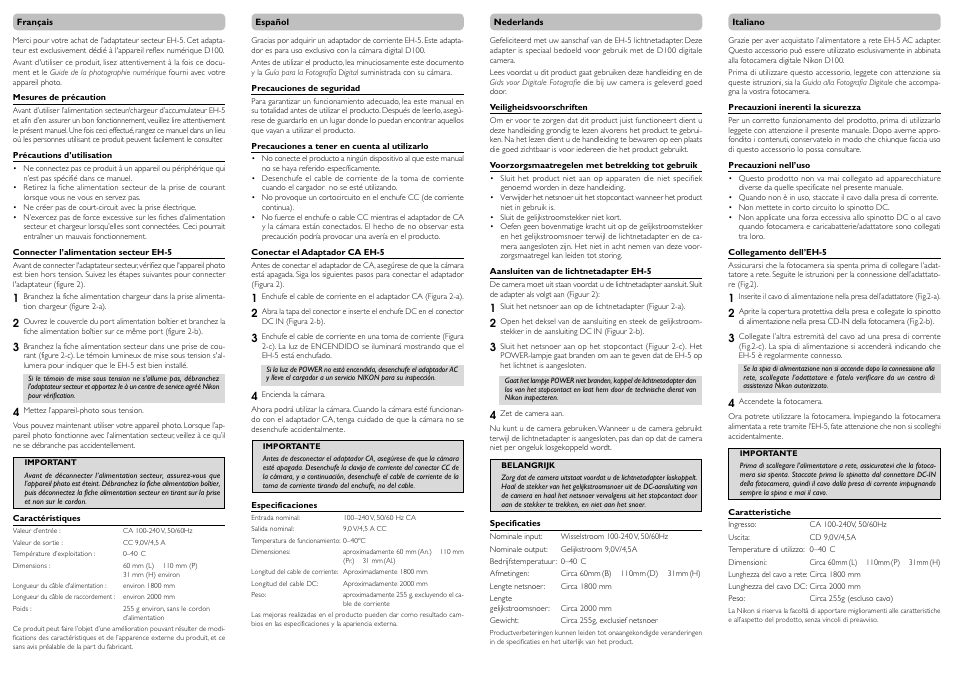 Nikon EH-5 AC Adapter D80 D70s D70 D100 D50 User Manual | Page 2 / 2