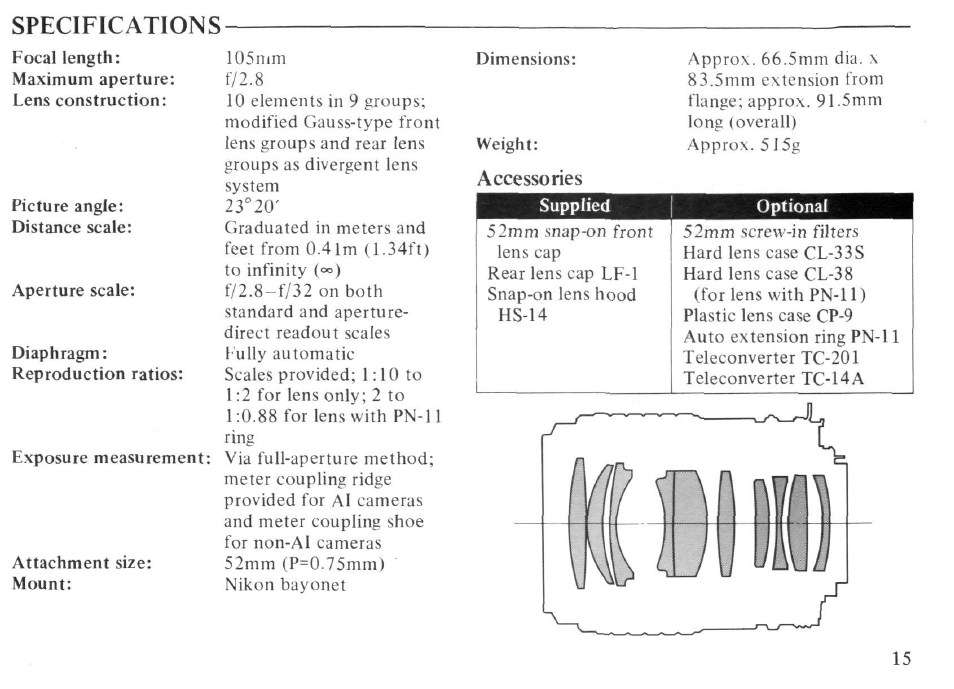 Focusing on predetermined reproduction ratio | Nikon AI-S Micro-NIKKOR 105mm f-2.8 User Manual | Page 15 / 54