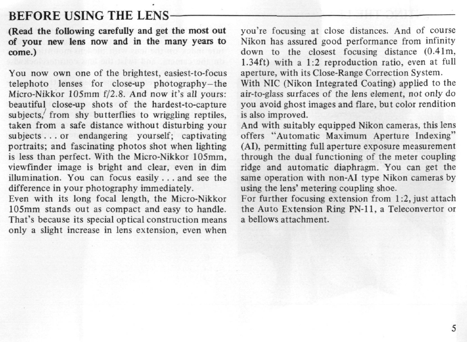 Nomenclature | Nikon AI-S Micro-NIKKOR 105mm f-2.8 User Manual | Page 5 / 54