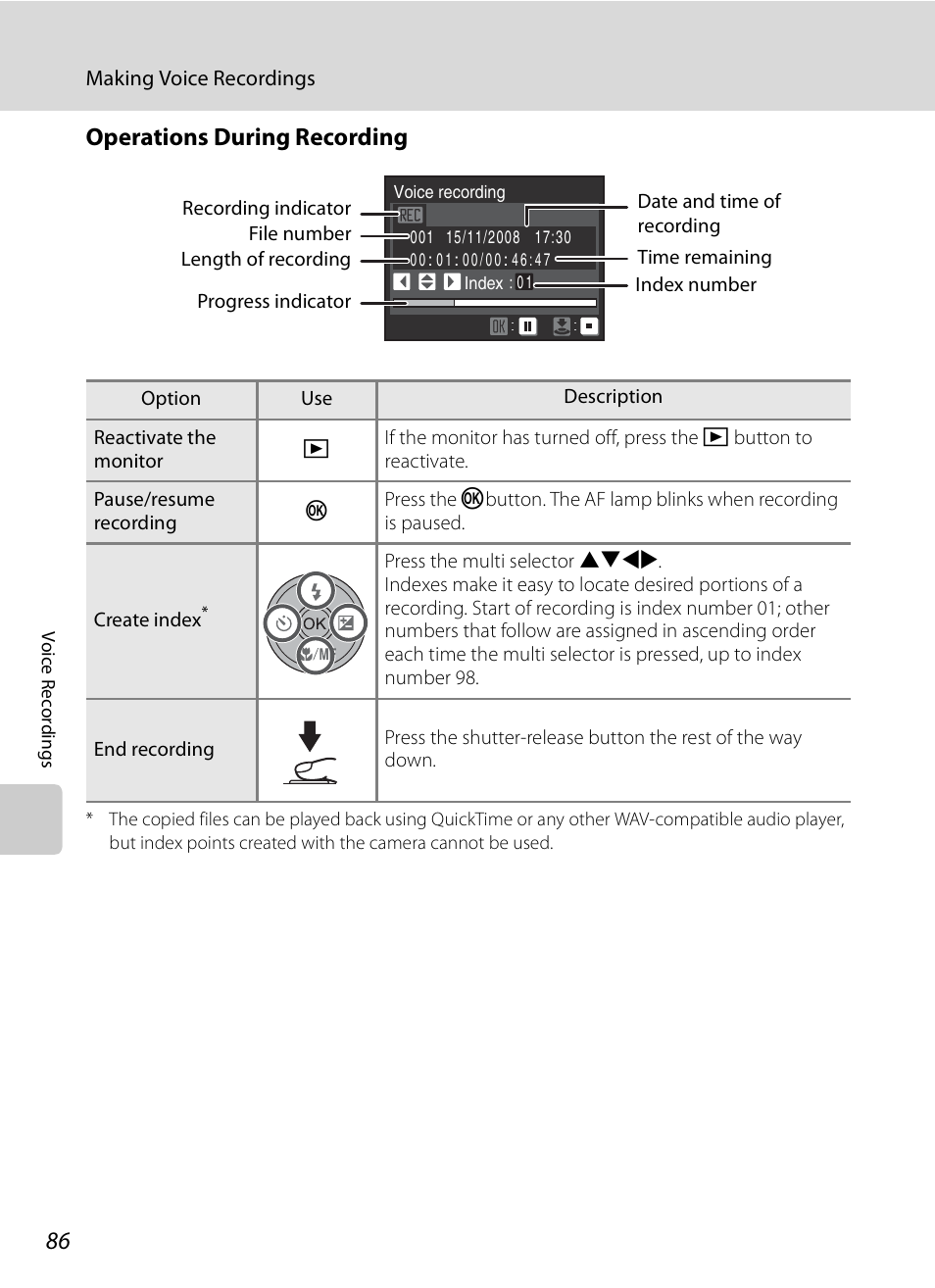 See “operations during recording, A86), Operations during recording | Nikon P6000 User Manual | Page 100 / 220