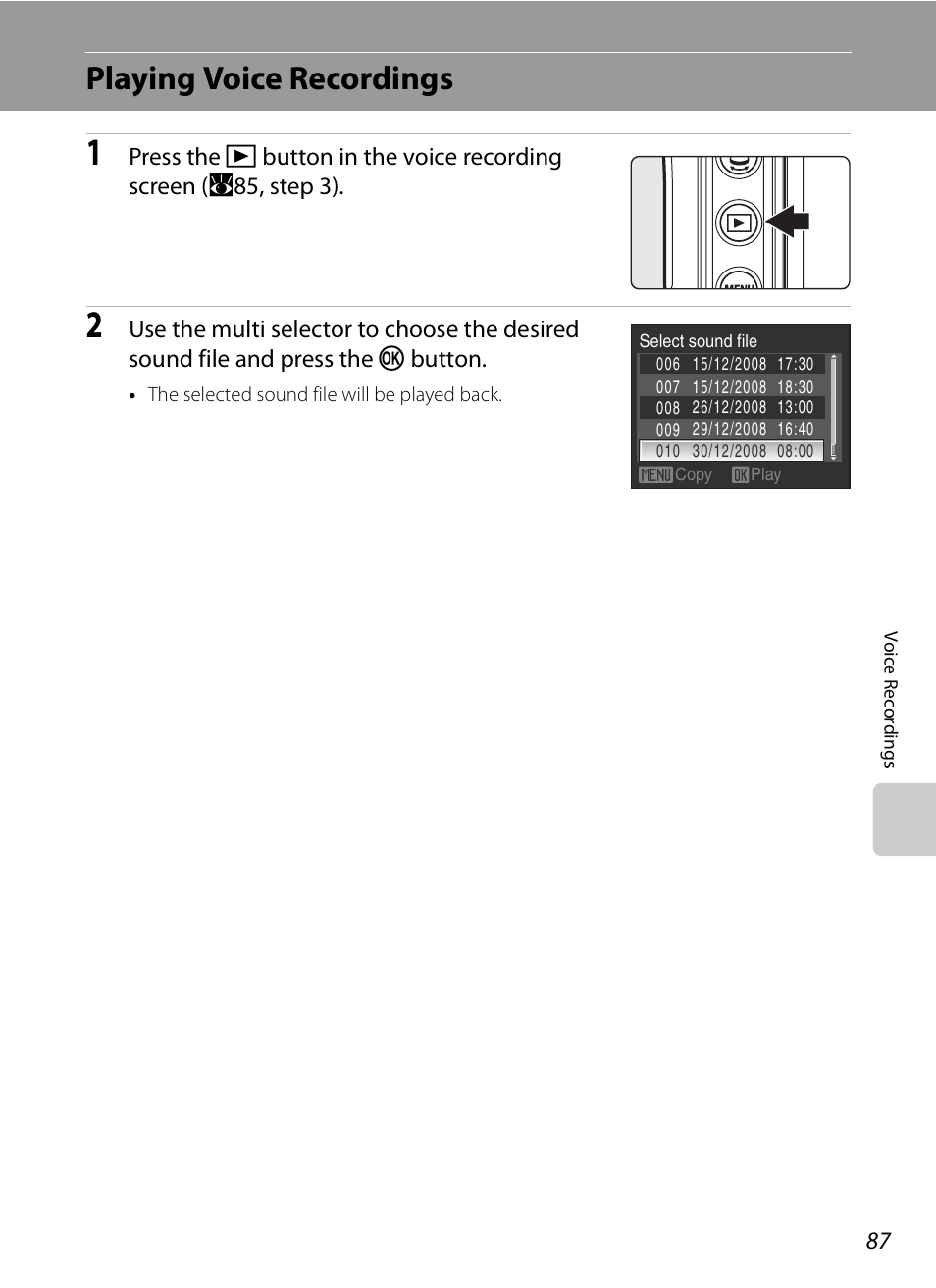 Playing voice recordings | Nikon P6000 User Manual | Page 101 / 220