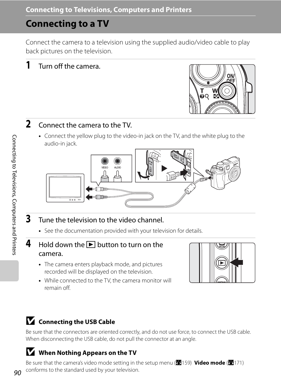 Connecting to televisions, computers and printers, Connecting to a tv | Nikon P6000 User Manual | Page 104 / 220