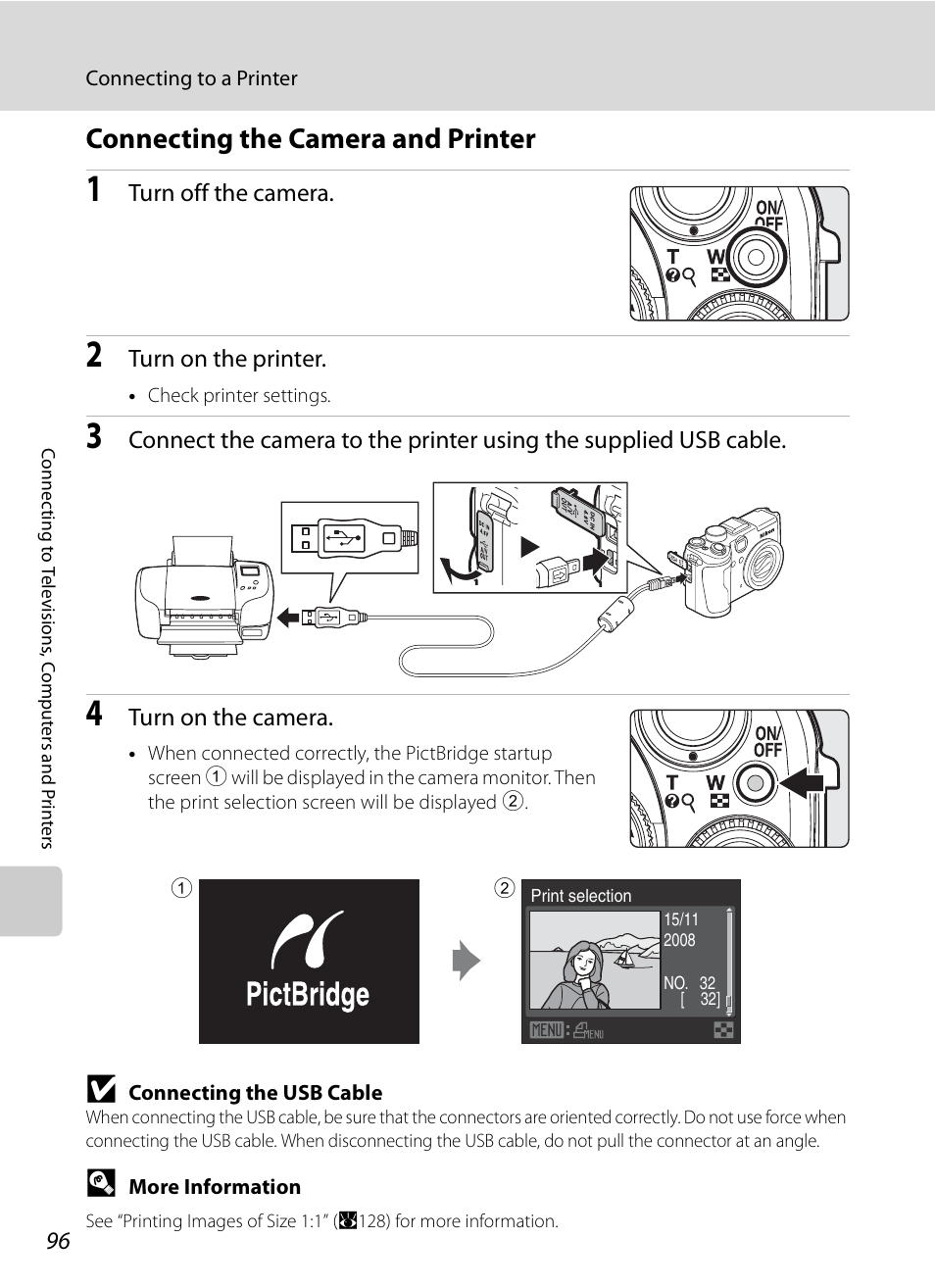 Connecting the camera and printer, A96) | Nikon P6000 User Manual | Page 110 / 220