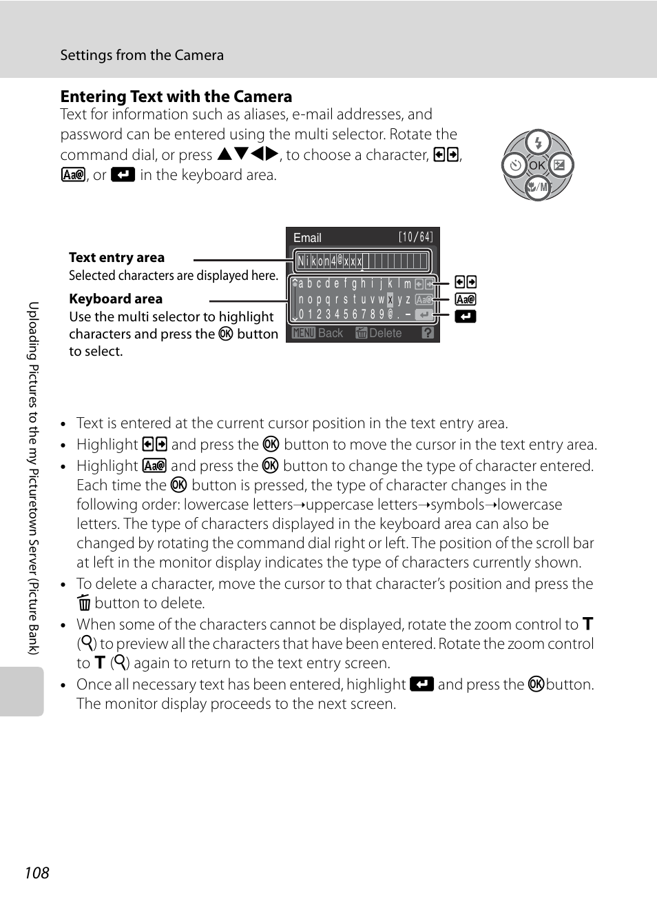 Entering text with the camera | Nikon P6000 User Manual | Page 122 / 220