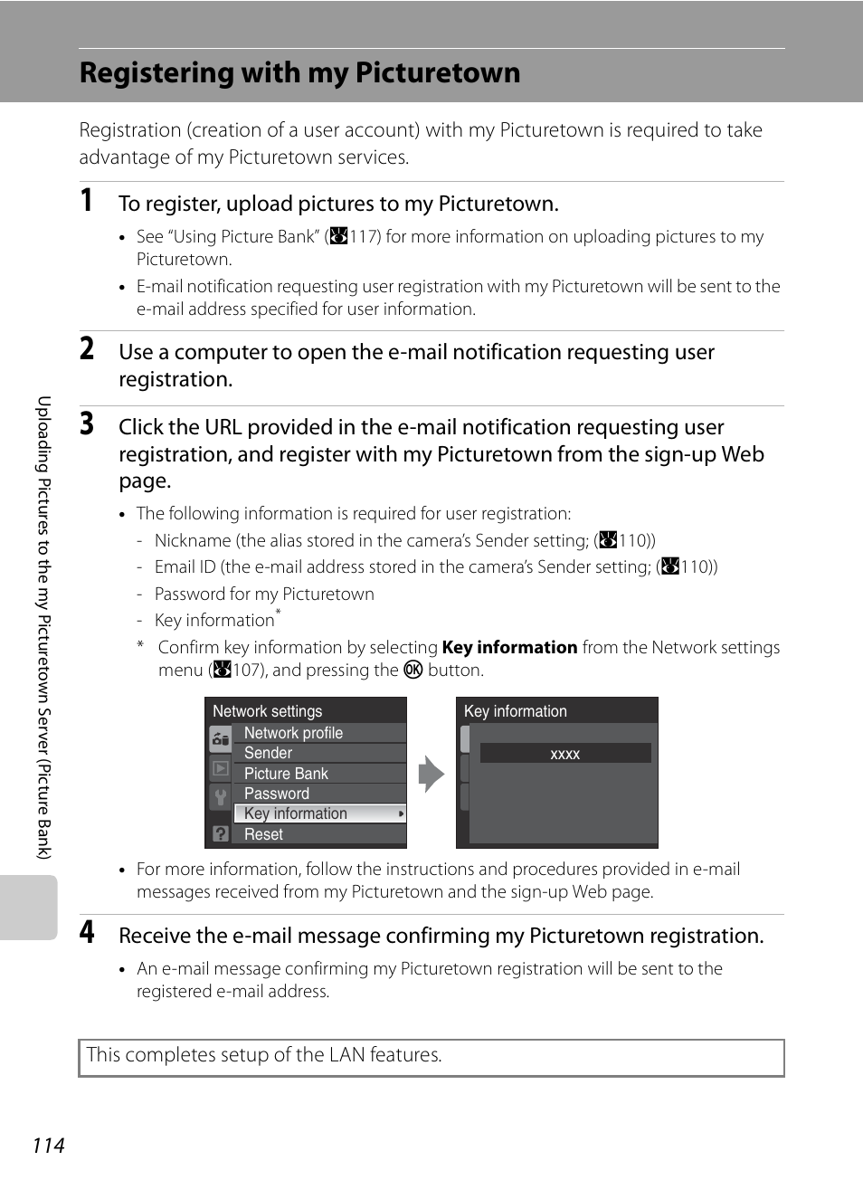 Registering with my picturetown, A114), A 114) | Nikon P6000 User Manual | Page 128 / 220