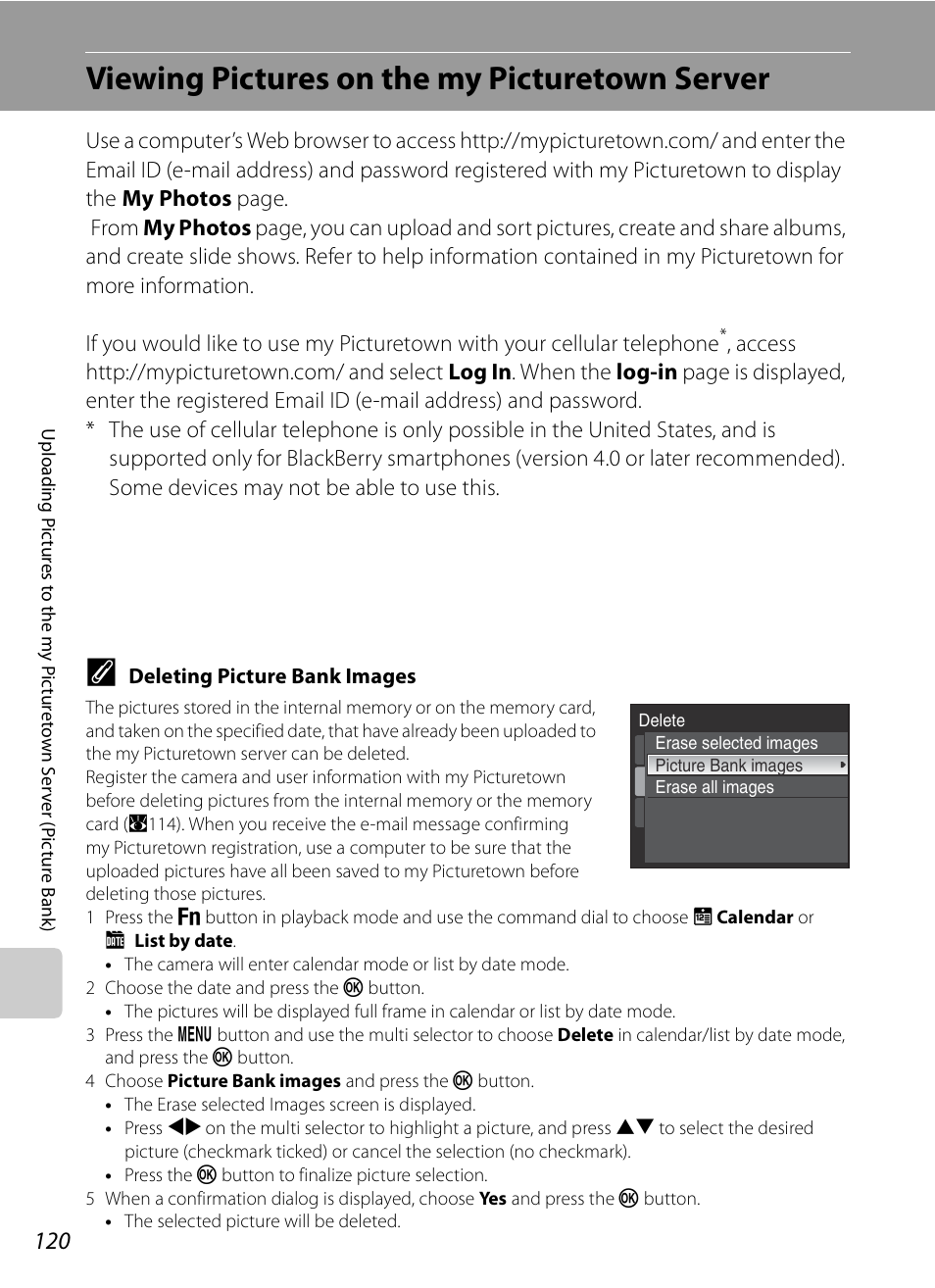 Viewing pictures on the my picturetown server, A120) | Nikon P6000 User Manual | Page 134 / 220