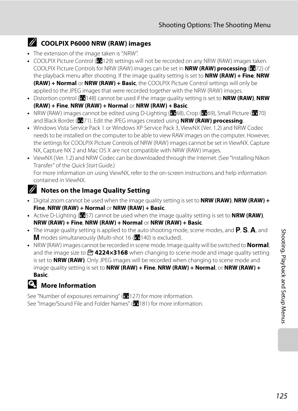 Coolpix p6000 nrw (raw) images, A125) | Nikon P6000 User Manual | Page 139 / 220