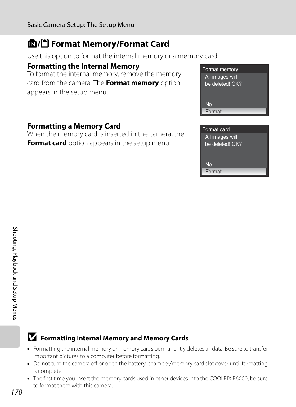 Format memory/format card, L/m format memory/format card, A170) | A170 | Nikon P6000 User Manual | Page 184 / 220