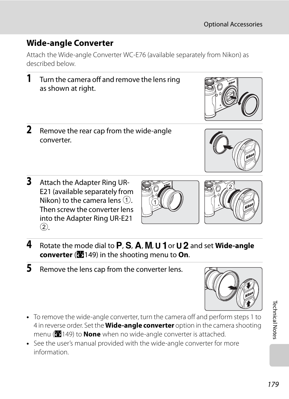 Wide-angle converter, Ee “wide-angle converter, A179 | Nikon P6000 User Manual | Page 193 / 220