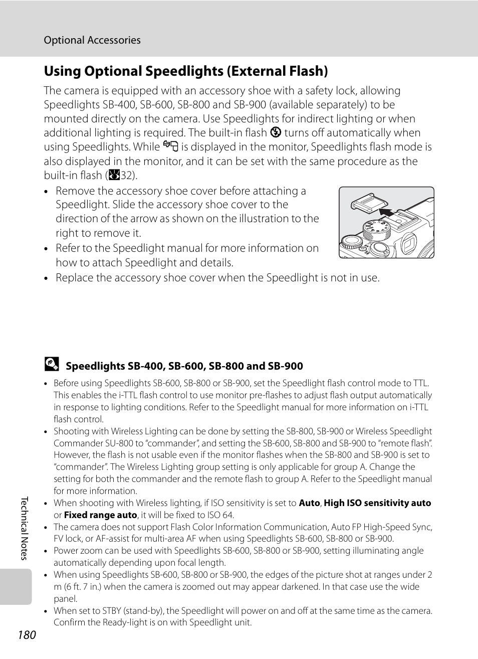 Using optional speedlights (external flash), See “using optional speedlights (external flash), A180) | H unit | Nikon P6000 User Manual | Page 194 / 220