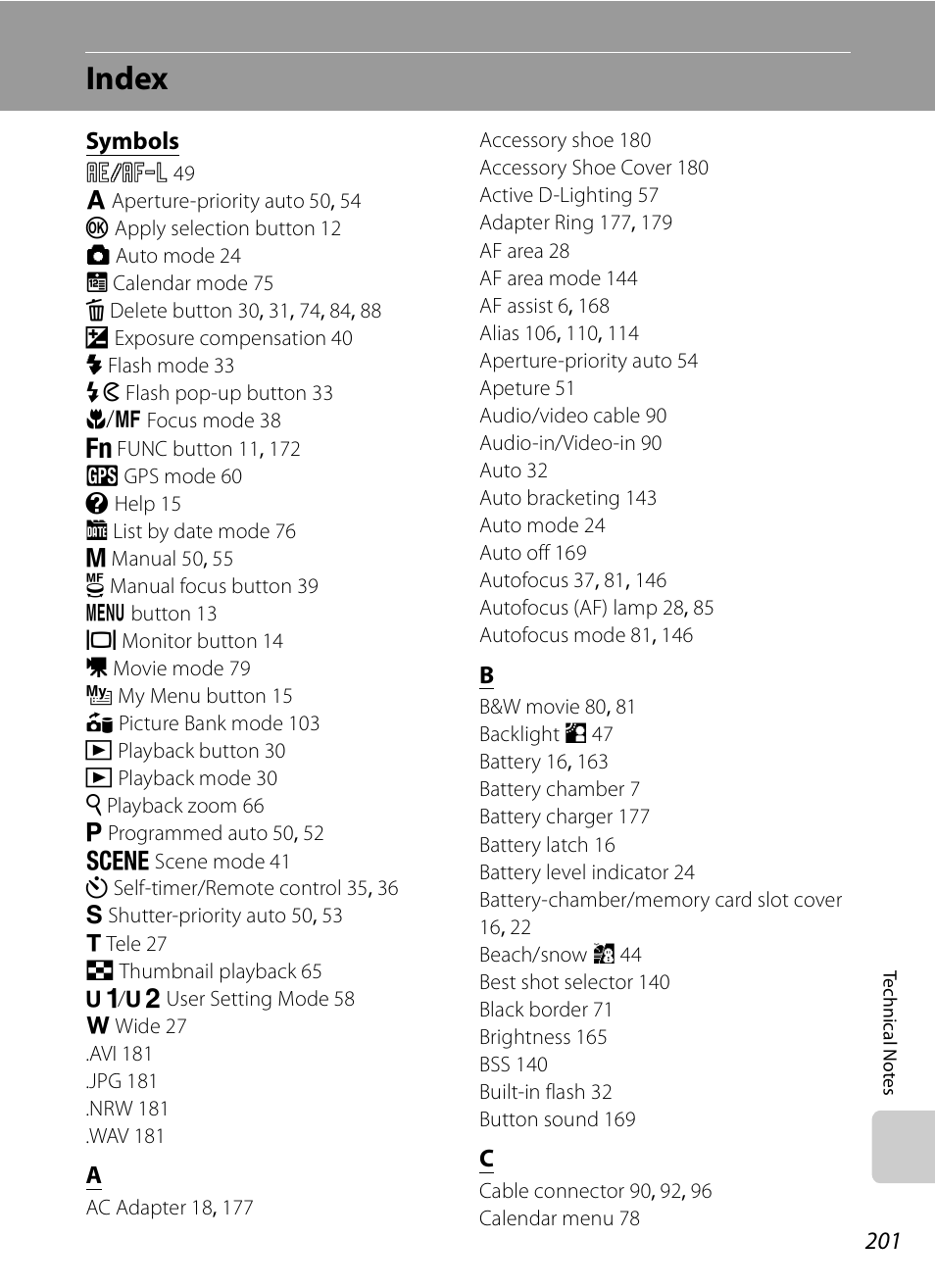 Index | Nikon P6000 User Manual | Page 215 / 220