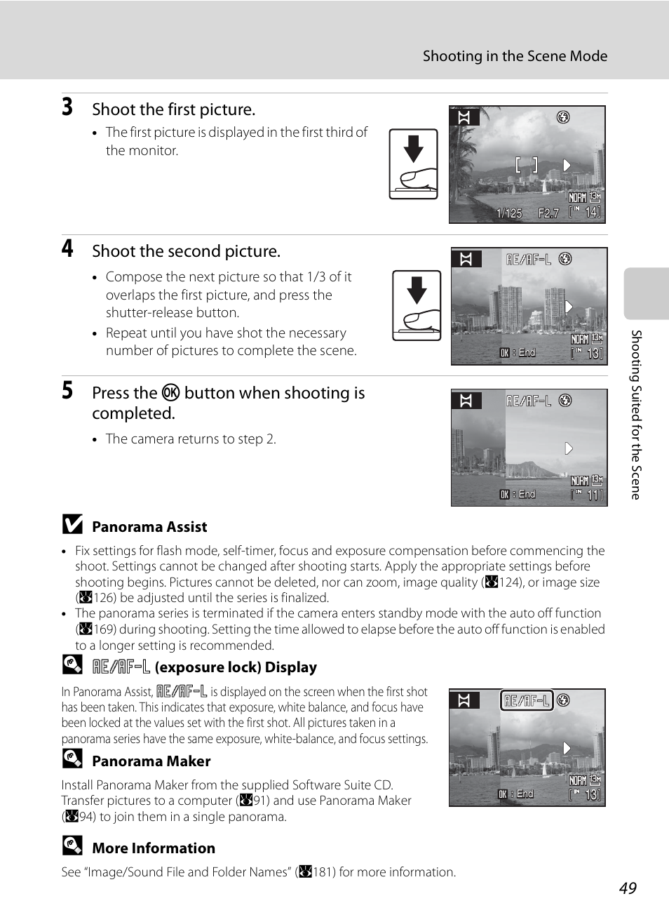 Shoot the first picture, Shoot the second picture, Press the k button when shooting is completed | Nikon P6000 User Manual | Page 63 / 220