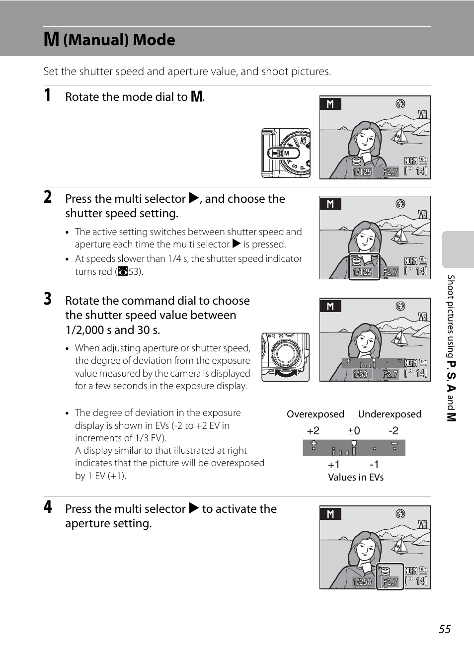 M (manual) mode, D (manual) mode, Rotate the mode dial to d | Nikon P6000 User Manual | Page 69 / 220