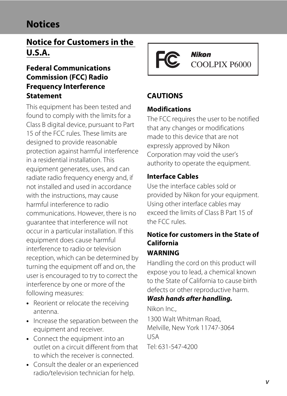 Notices, Notice for customers in the u.s.a, Coolpix p6000 | Nikon P6000 User Manual | Page 7 / 220